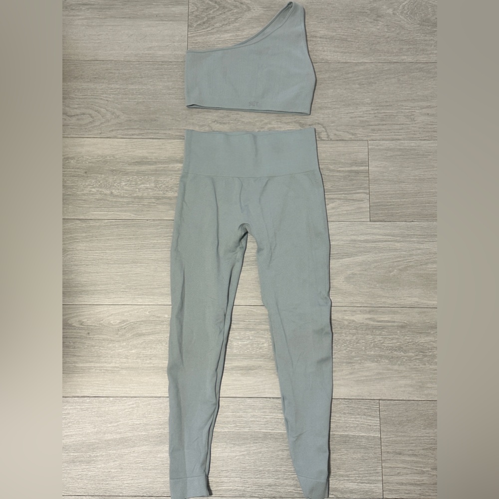 SET ACTIVE/ SCULPTFLEX LEGGINGS+ONE SHOULDER BRA-both medium/COLOR: RAIN